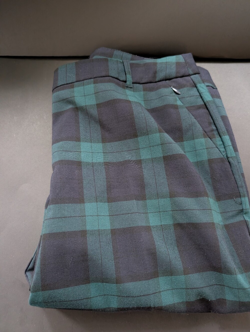 Women's  Black & Dark Green Plaid Trousers